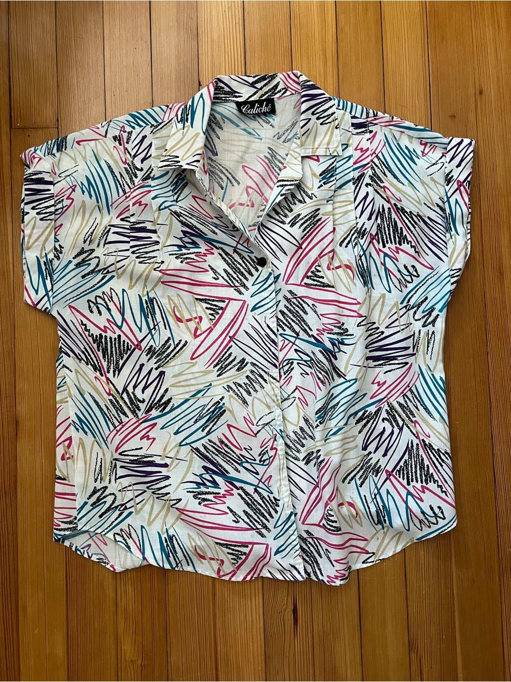 Women's White Abstract Print Button-Down Shirt